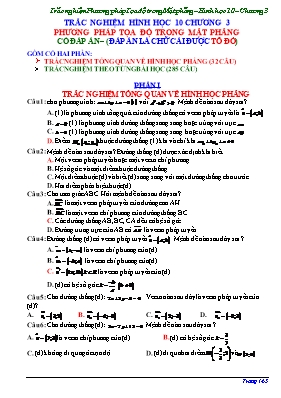 Trắc nghiệm Hình học 10 - Chương 03 Phương pháp tọa độ trong mặt phẳng